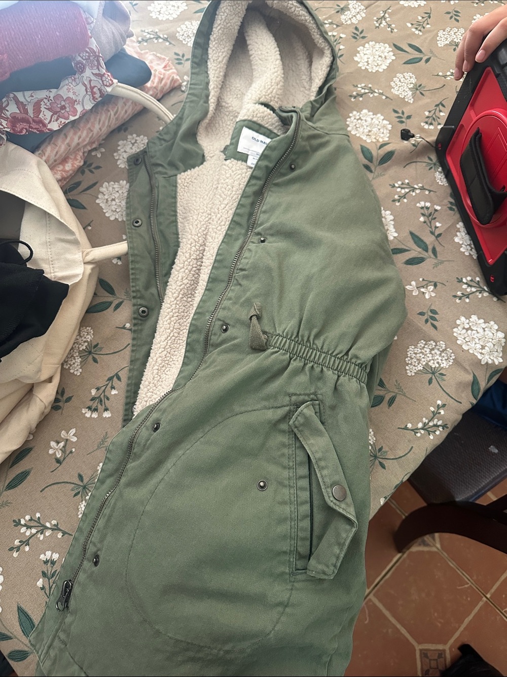 Old Navy Olive Green Sherpa-Lined Utility Jacket with Hood